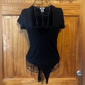 Bozzolo Black Fitted Cut Out Short Sleeve Bodysuit